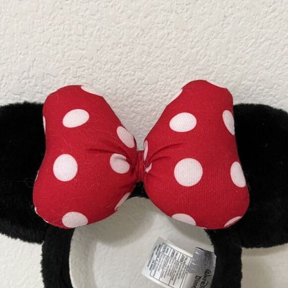 $_3.JPG Disney Parks Minnie Mouse Black Plush Ears Red Polka Dot Bow Headband Size Youth